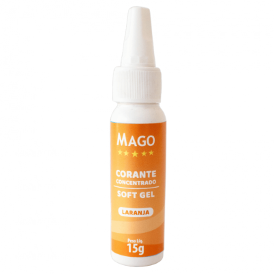 Frasco branco com rótulo laranja de corante concentrado gel MAGO Laranja 15g
