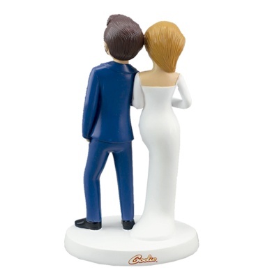 Figura decorativa casal noivos costas com base branca