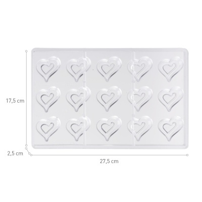 Moldes de plástico transparentes em forma de coração com medidas impressas