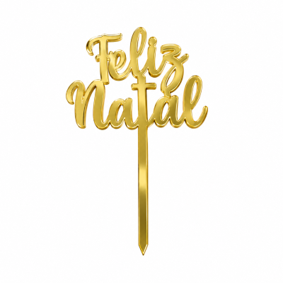 Pica bolo dourada com texto Feliz Natal