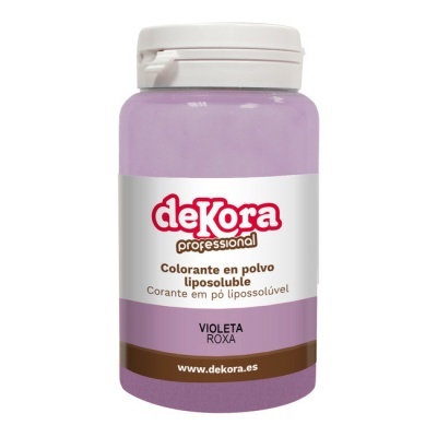 Frasco de colorante em pó lipossolúvel violeta da marca dekora professional