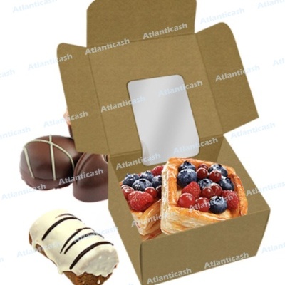 Caixa de cartão com tartes e bombons de chocolate