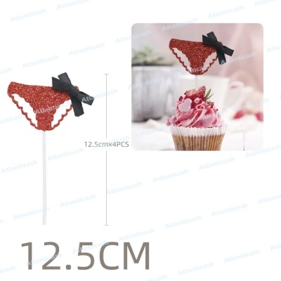 Pin para cupcake em forma de cueca vermelha com laço preto