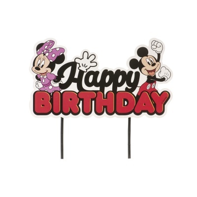 Decoração para bolo Happy Birthday com Minnie e Mickey Mouse