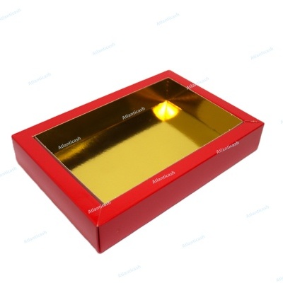 Caixa de presente vermelha com interior dourado