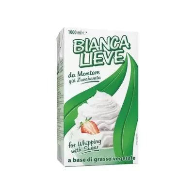 Embalagem branca e verde de creme para bater Bianca Lieve