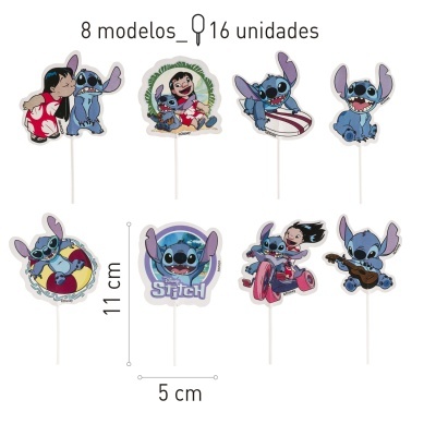 Toppers de bolo Stitch e Lilo coloridos