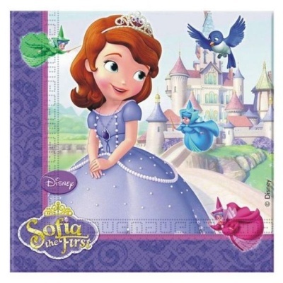 Guardanapo com personagem Sofia the First e castelo ao fundo