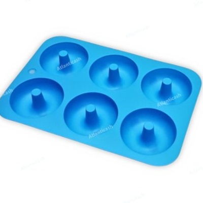 Tabuleiro de silicone azul com seis cavidades redondas e cilindro central