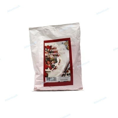 Pacote branco de frutos vermelhos secos com rótulo vermelho