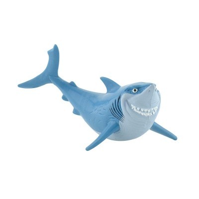 Boneco de tubarão azul em plástico com sorriso e olhos definidos