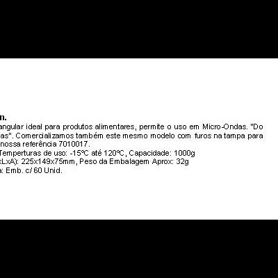Embalagem retangular plástica transparente para micro-ondas com tampa e texto explicativo