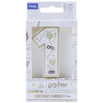 Vela de aniversário número 1 Harry Potter branca com detalhes dourados