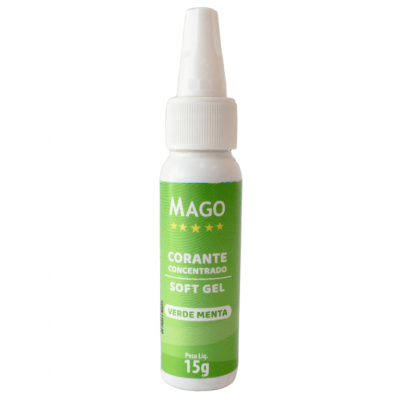 Frasco de corante concentrado soft gel verde menta da marca MAGO