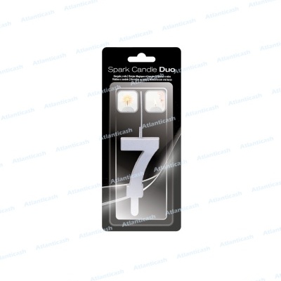 Vela aniversário número 7 branca em embalagem blister com cartão preto
