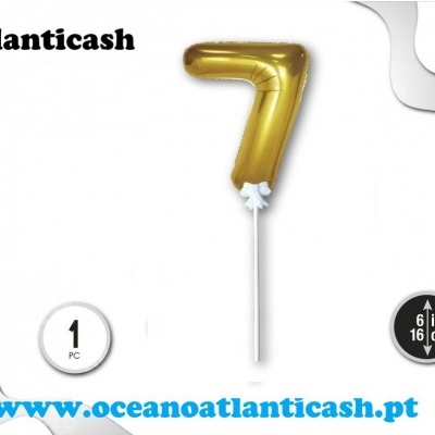 Balão dourado em forma de número 7 com suporte branco