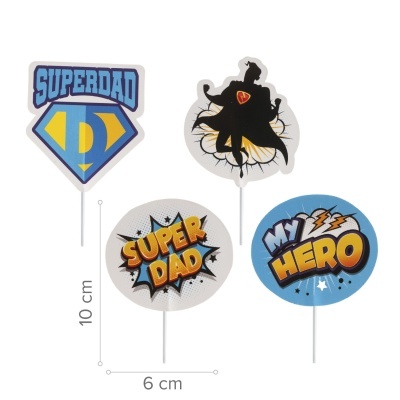 Toppers para bolos com temas de super-heróis e textos em inglês