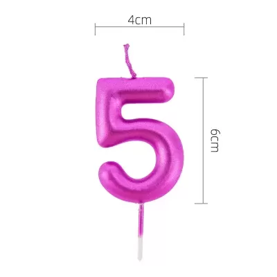 Vela de aniversário número 5 cor rosa metálica com medidas 6x4 cm