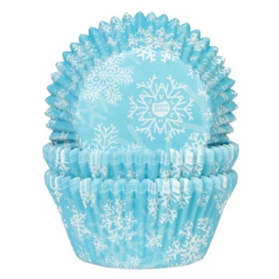 Forminhas para cupcakes azuis com flocos de neve brancos