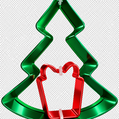 Cortadores metálicos em forma de árvore de Natal verde e presente vermelho.