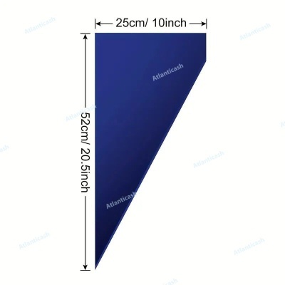 Tecido triangular azul com medidas indicadas de 25x52 cm