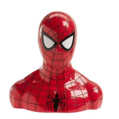 Estátua busto do Homem-Aranha vermelho e preto com olhos brancos