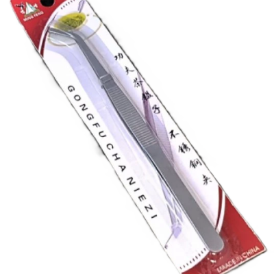 Pinça metálica para chá em embalagem vermelha e branca com texto