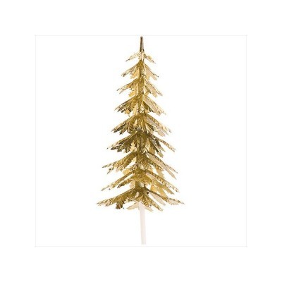 Árvore de Natal decorativa dourada com tronco branco em fundo branco