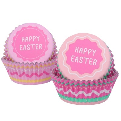 Formas para cupcakes coloridas com texto Happy Easter
