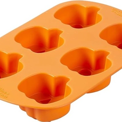 Forma de silicone laranja com 6 cavidades em forma de tulipa