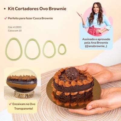 Kit de cortadores de ovo para brownie com cortadores metálicos, bolo de brownie decorado, ovo transparente decorativo e mulher sorridente