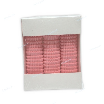 Forminhas para cupcakes de papel rosa em caixa branca com tampa