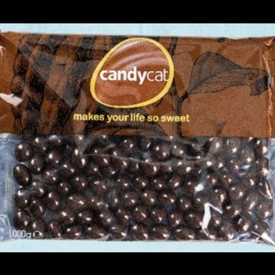 Embalagem de chocolates Candy Cat com bolinhas de chocolate visíveis