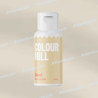 Frasco pequeno branco com etiqueta bege e texto COLOUR MILL Sand OIL BLEND 20mL
