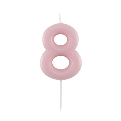 Vela rosa número 8 com pavio e palito