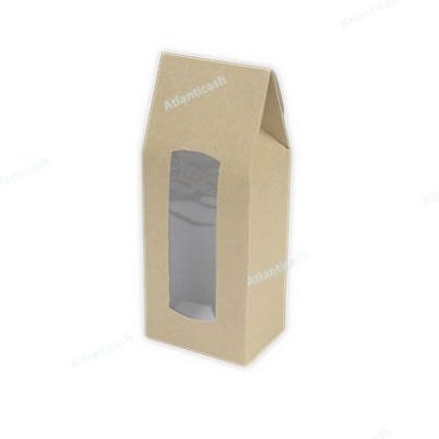 Caixa de embalagem em cartão castanho com visor transparente