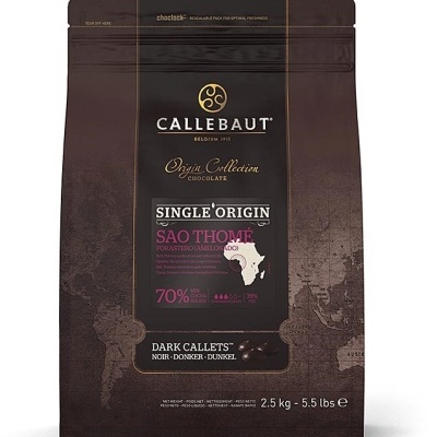 Pacote de chocolate Callebaut Origin Collection São Tomé 70% 2,5 kg