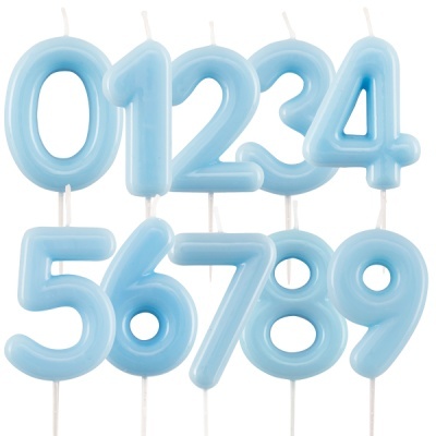 Velas azuis em forma de números de 0 a 9