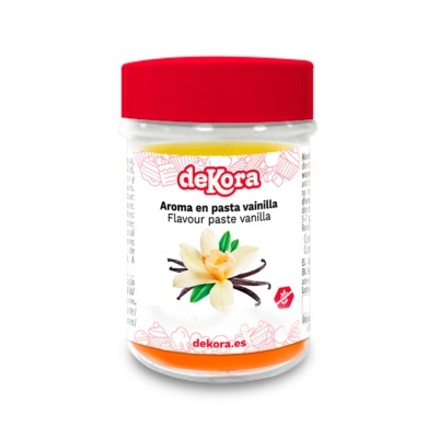 Frasco de aroma em pasta baunilha da marca deKora com tampa vermelha