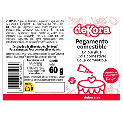 Etiqueta de cola comestível Dekora 60 g