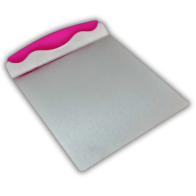 Espátula de cortar metal com cabo rosa e branco