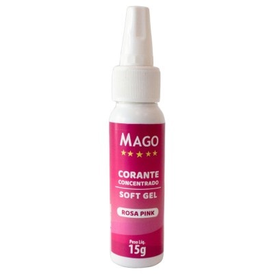 Frasco branco de corante concentrado soft gel rosa da marca MAGO