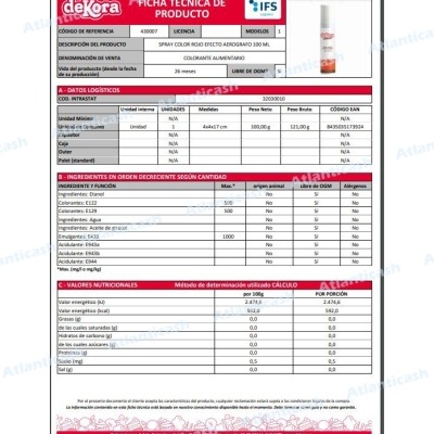 Ficha técnica do produto Spray Color Rojo Efecto Aeroagfigo 130 ml da marca deKora, com informações detalhadas