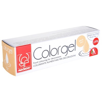 Colorgel, colorante alimentar pêssego, embalagem branca e vermelha 100g
