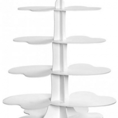 Suporte para bolos branco em múltiplos níveis com formato de nuvem