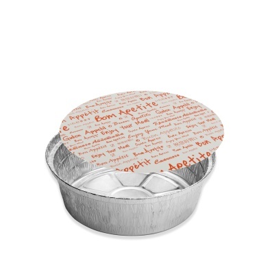 Recipiente de alumínio redondo com tampa de papel 'Bon Apetit'