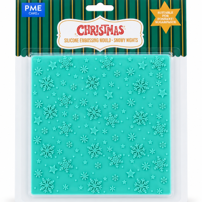 Molde de silicone azul com flocos de neve e estrelas para decoração de bolos