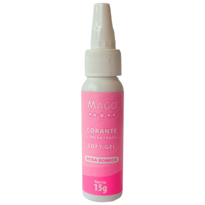 Frasco branco com corante concentrado rosa boneca da marca MAGO