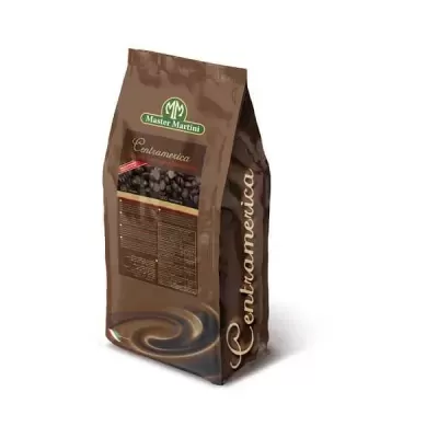 Saco castanho de café Master Martini Corbanerica com padrão e texto