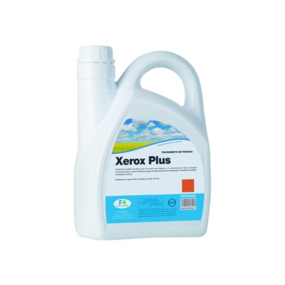 Recipiente branco de plástico com etiqueta azul e branca Xerox Plus